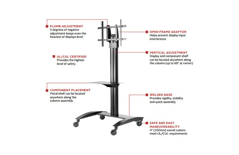 Peerless SR560M Flat Panel Floor Cart for 32" to 65" Displays Touchboards